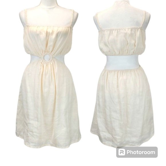 ANTHROPOLOGIE FAITHFULL THE BRAND Linen Cutout Mini Dress Shell Festival M 8 - Picture 4 of 7